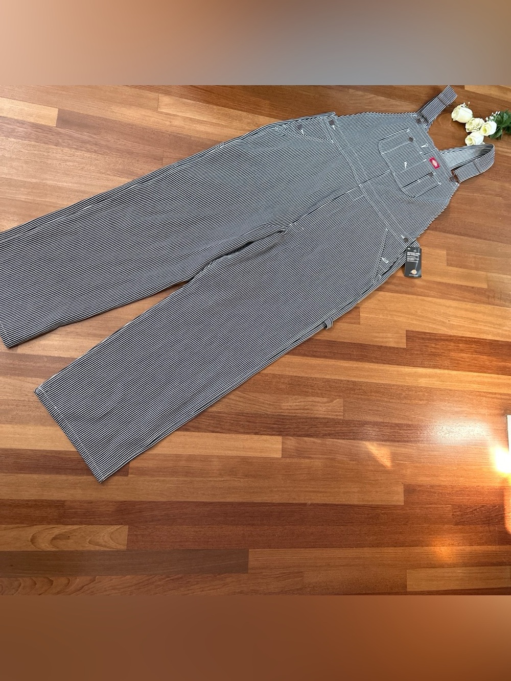 Dickies Men’s Black & White Pinstripe Utility Overalls